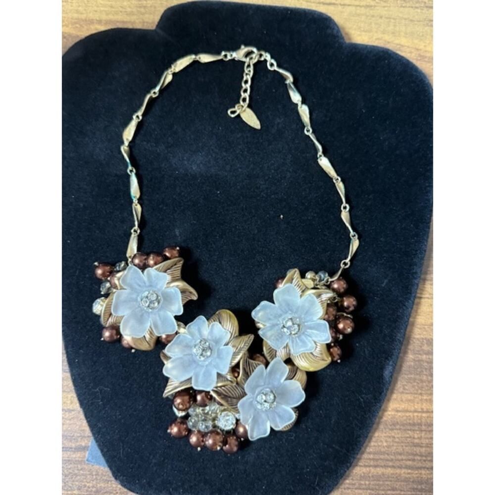 Coldwater Creek Chocolate Brown Flower Statement Collar Necklace 18-21"